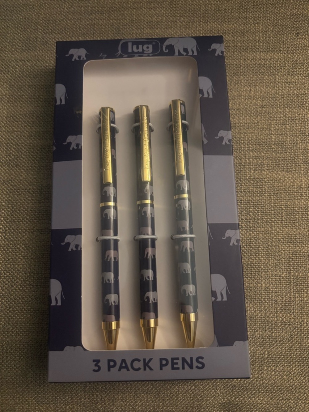 Lug Navy Elephant 3-Pack Ballpoint Pens with Gold Accents